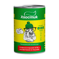 Консерви Хвостик для дорослих собак, зі шматочками яловичини в підливі, 1.24 кг