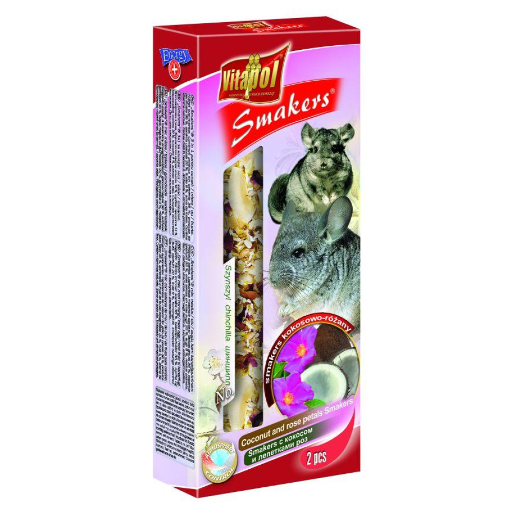 Колба Vitapol Smakers для шиншилл, кокосы и лепестки роз, упаковка 2 шт