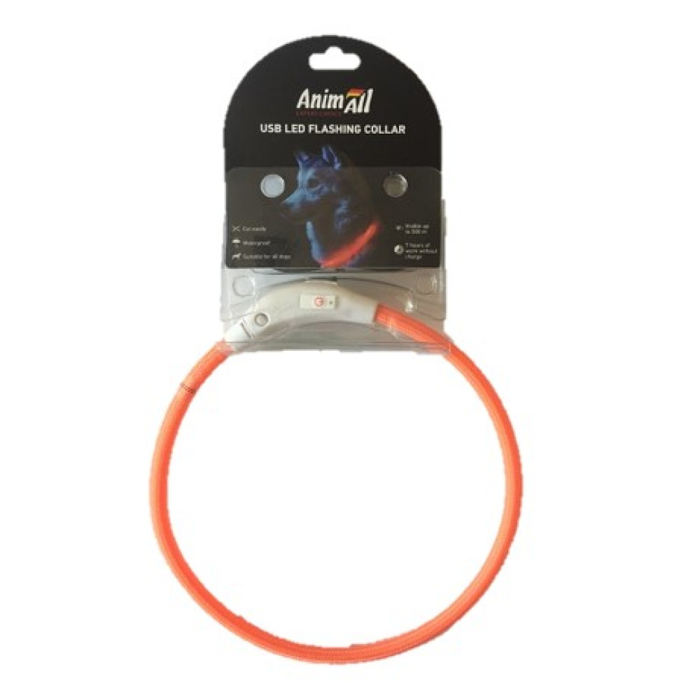 Нашийник AnimAll LED для собак, розмір S, 35 см, помаранчевий