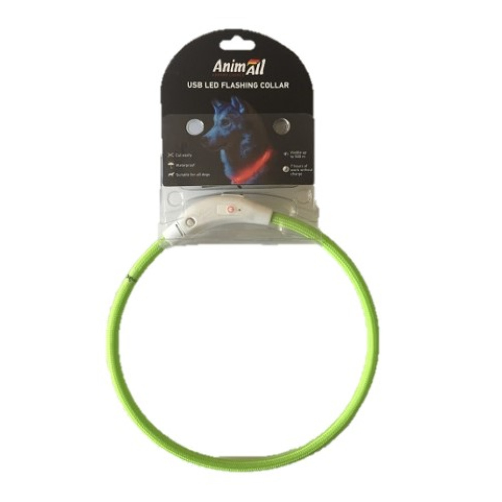 Нашийник AnimAll LED для собак, розмір M, 50 см, зелений