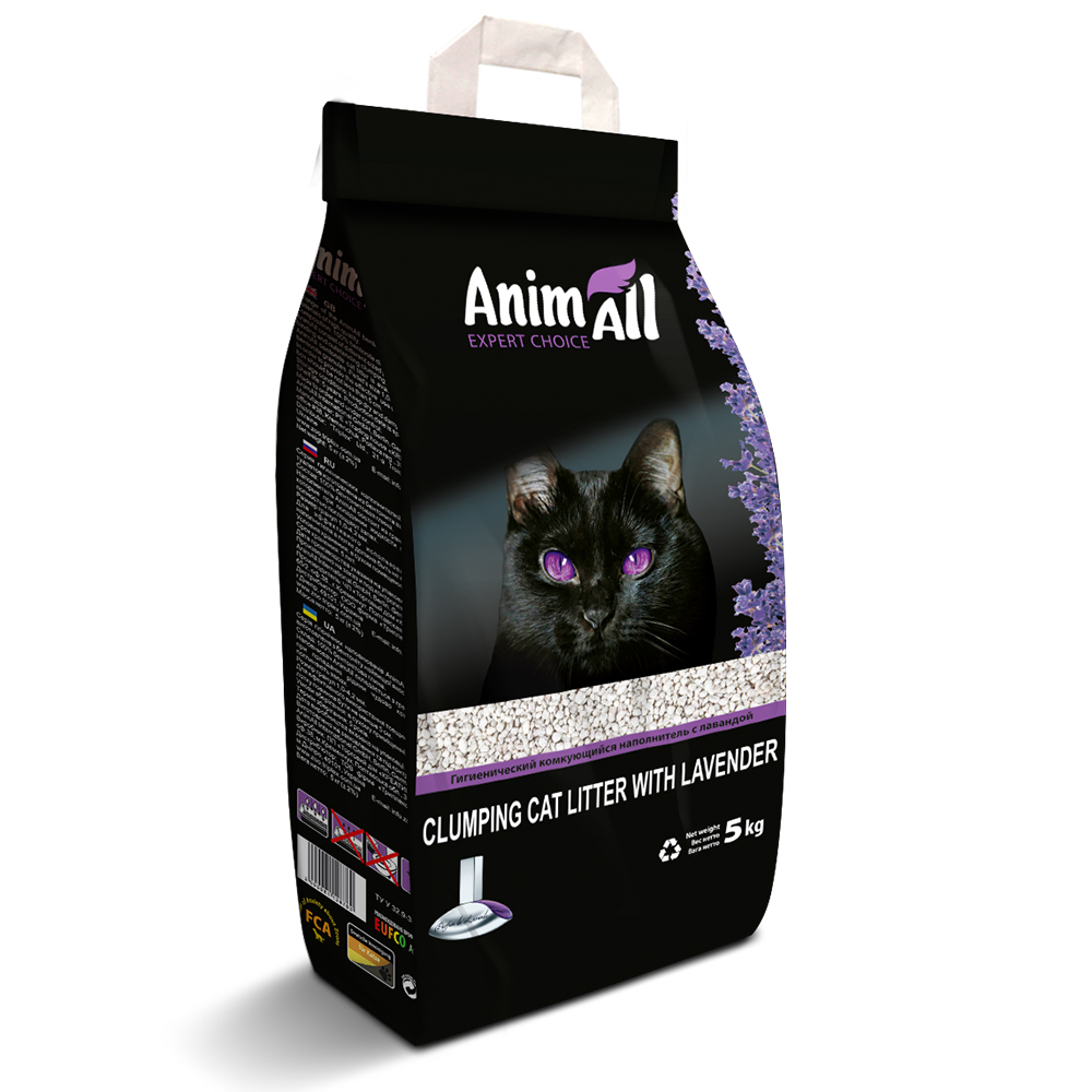Бентонітовий наповнювач AnimAll з ароматом лаванди, для котів, 5 кг Бентонітовий наповнювач AnimAll з ароматом лаванди, для котів, 5 кг