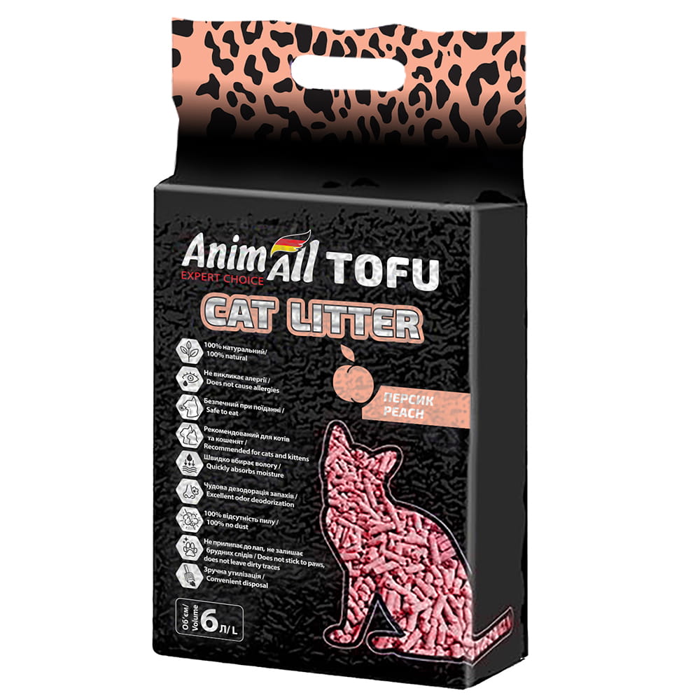 Соєвий наповнювач AnimAll Tofu Peach з ароматом персика, для котів, 6 літрів (2,6 кг)