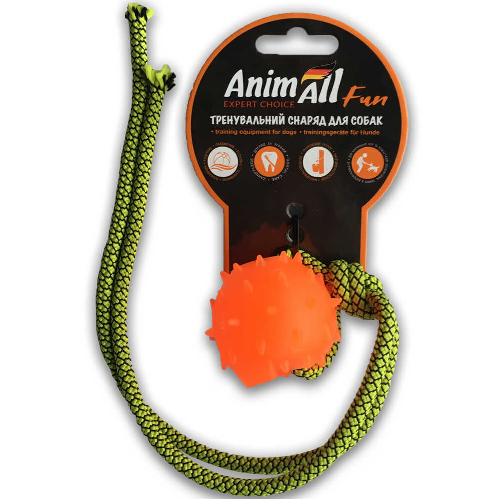 Іграшка AnimAll Fun куля з канатом, помаранчева, 8 см
