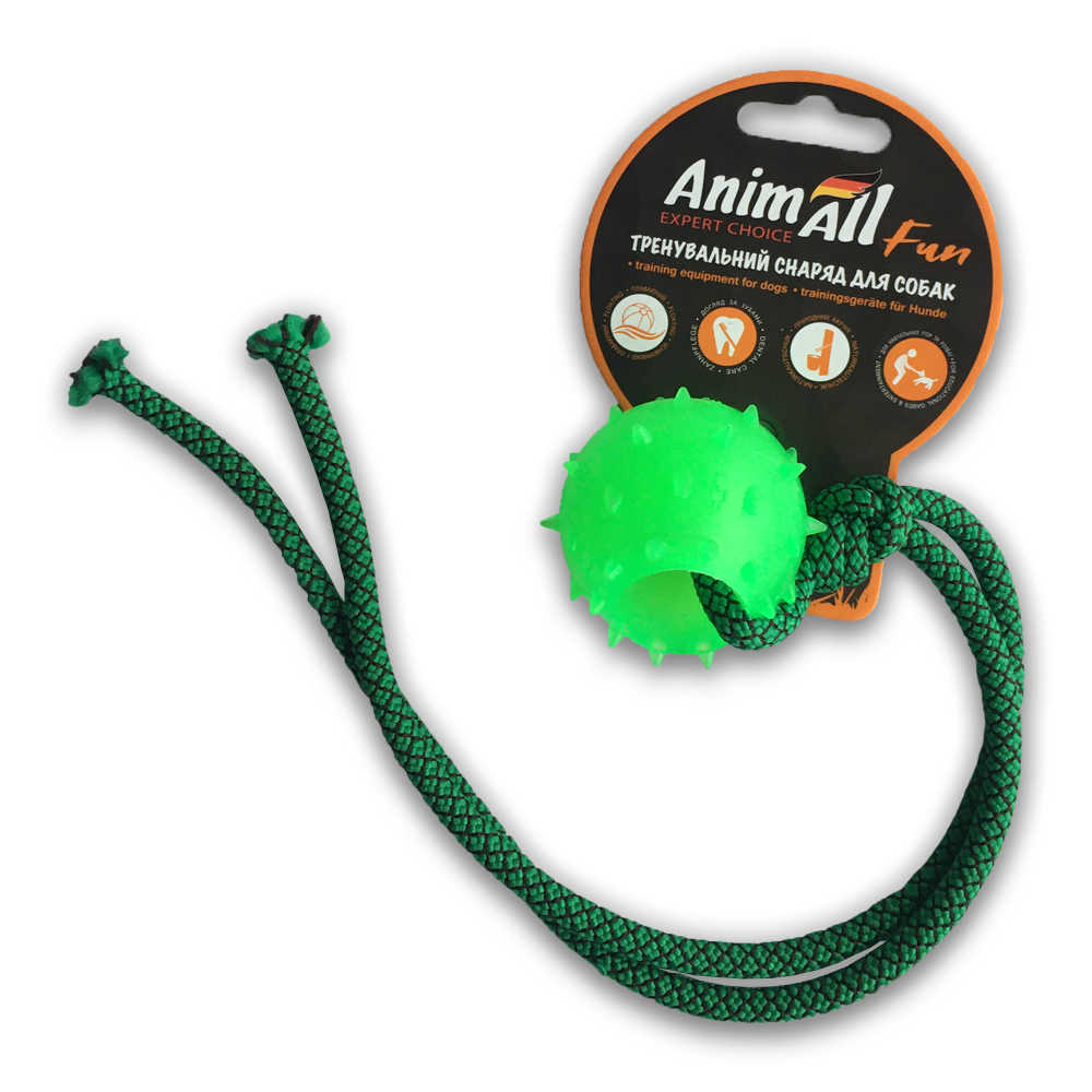 Іграшка AnimAll Fun куля з канатом, зелена, 8 см