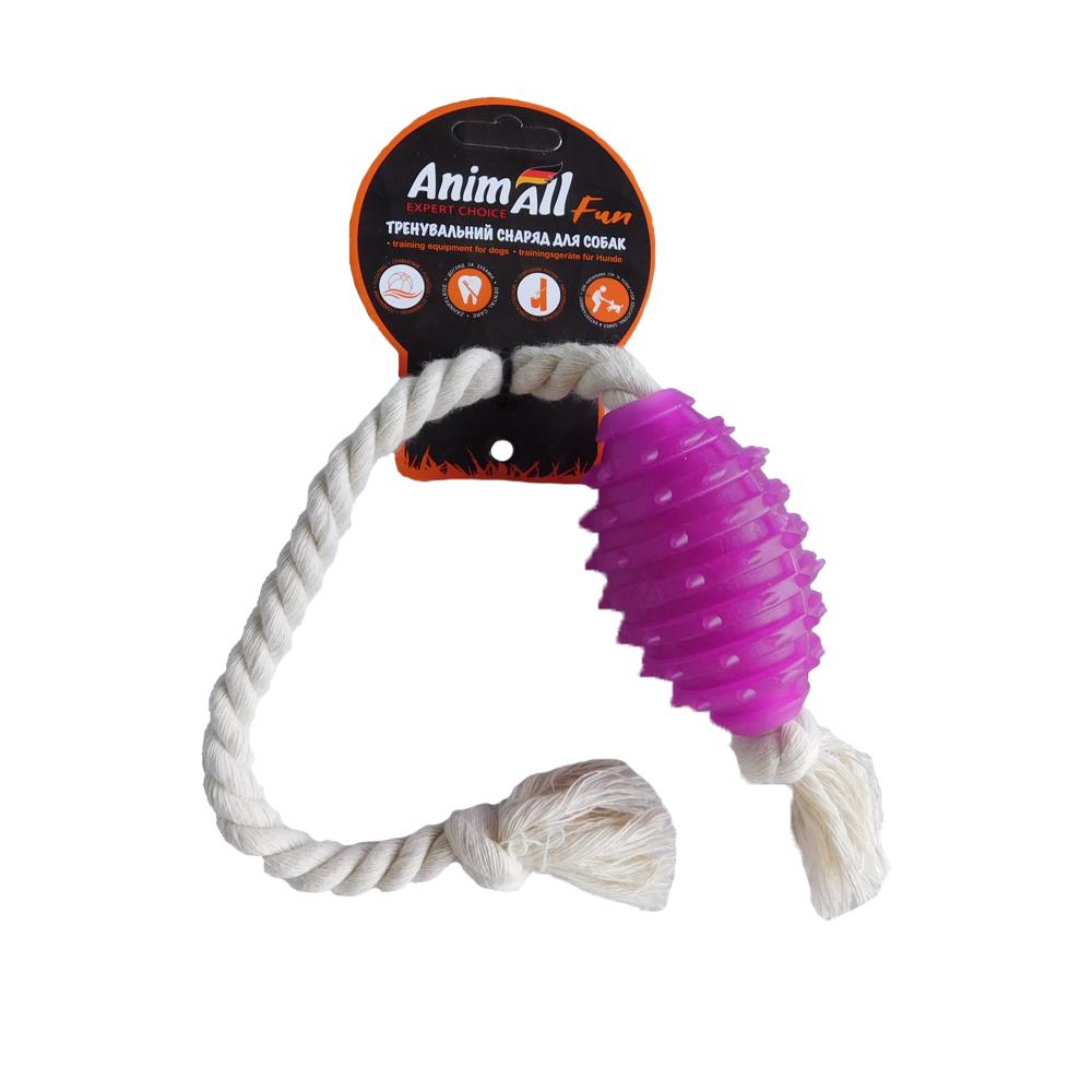 Іграшка AnimAll Fun граната з канатом, фіолетова, 8 см