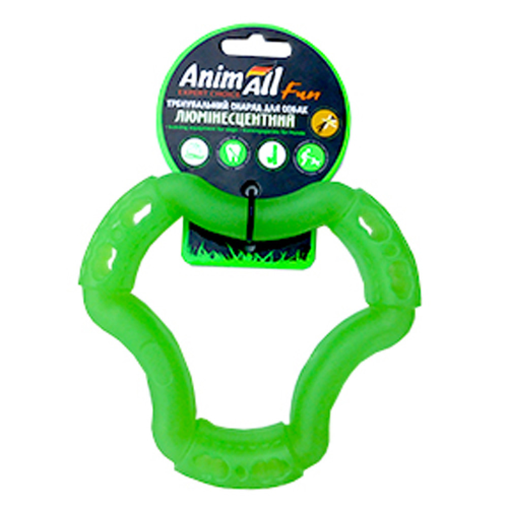 Іграшка AnimAll Fun кільце 6 сторін для собак, люмінесцентна, 15 см, зелена