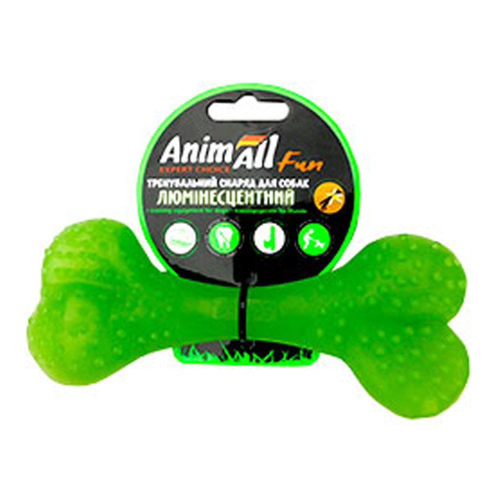 Іграшка AnimAll Fun кістка для собак, люмінесцентна, 15 см, зелена