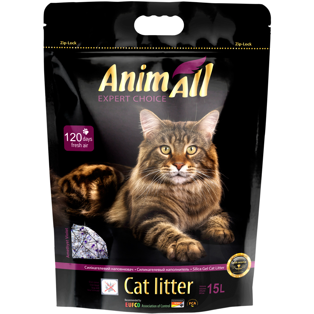 Силікагелевий наповнювач AnimAll Premium Кристали аметиста, для котів, 15 л (6.7 кг)