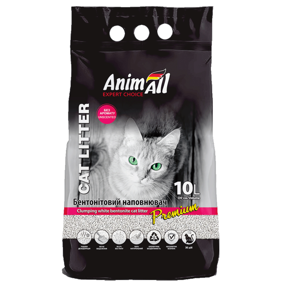 Бентонітовий наповнювач AnimAll Premium Classic без аромату, для котів, 10 л