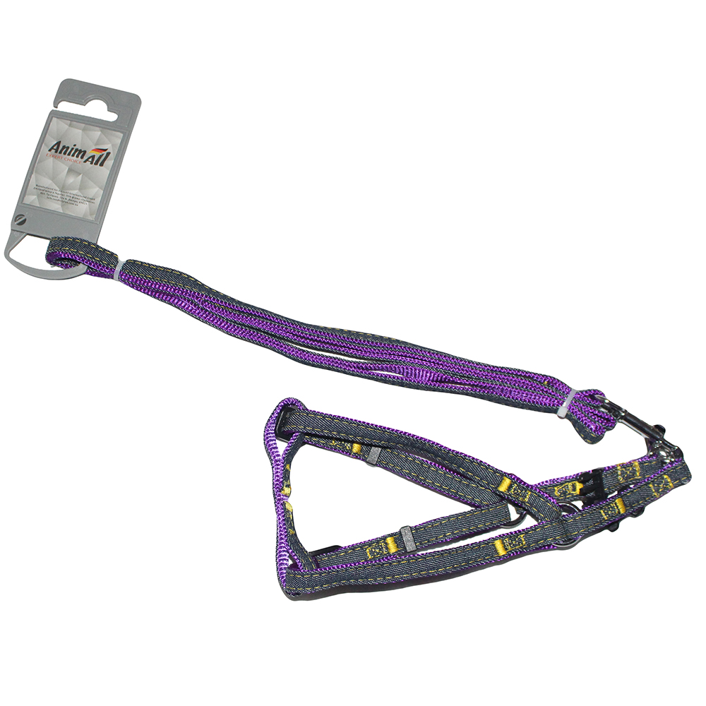 Набір шлея та повідець AnimAll Denim, фіолетовий 1×120 см/1×28-38 см