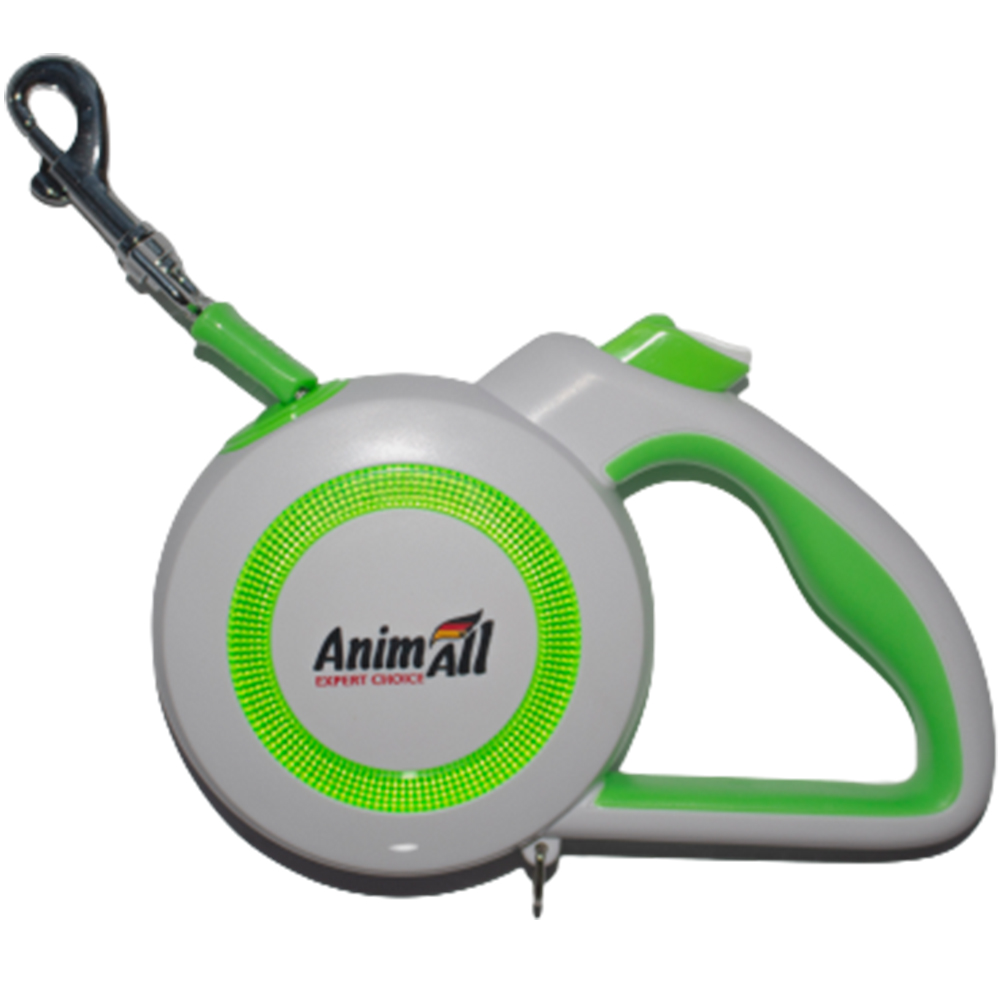 Повідець-рулетка AnimAll Reflector для собак вагою до 25 кг, 5 м, салатово-біла