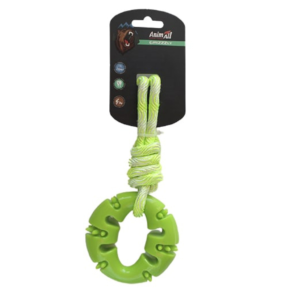 Іграшка AnimAll GrizZzly для собак, кільце з канатом, зелене, 33 × 10 см