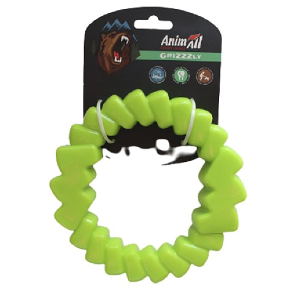 Іграшка AnimAll GrizZzly для собак, кільце мотиваційний, зелене, 16.5 см