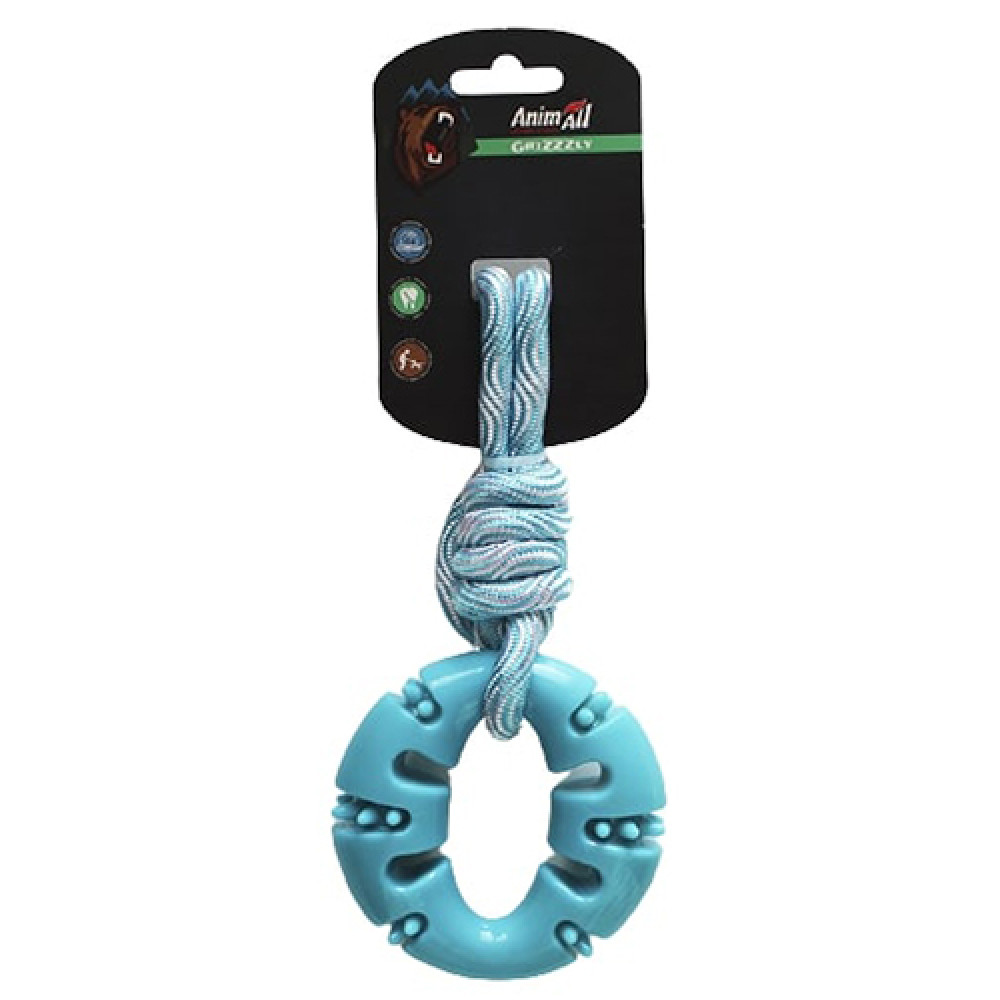Іграшка AnimAll GrizZzly для собак, кільце з канатом, блакитне, 33 × 10 см