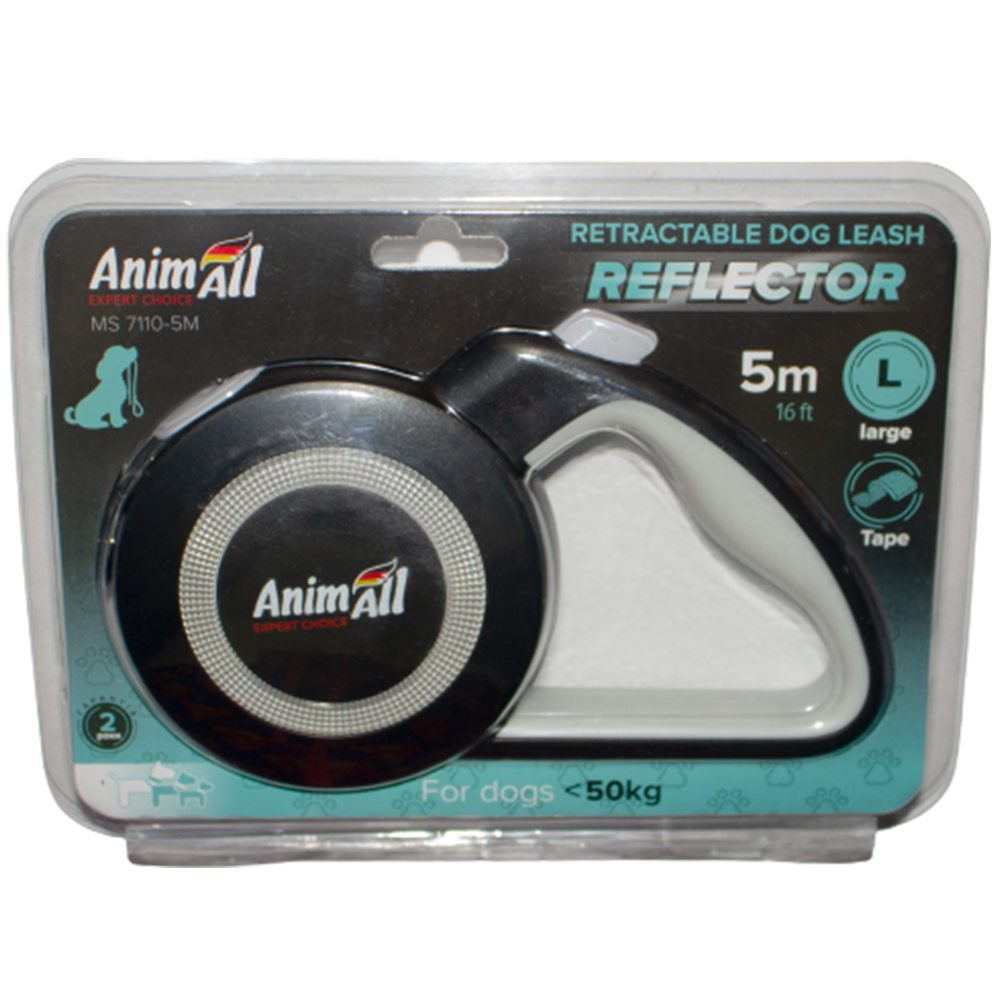 Повідець-рулетка AnimAll Reflector для собак вагою до 50 кг, 5 м, сіро-чорна