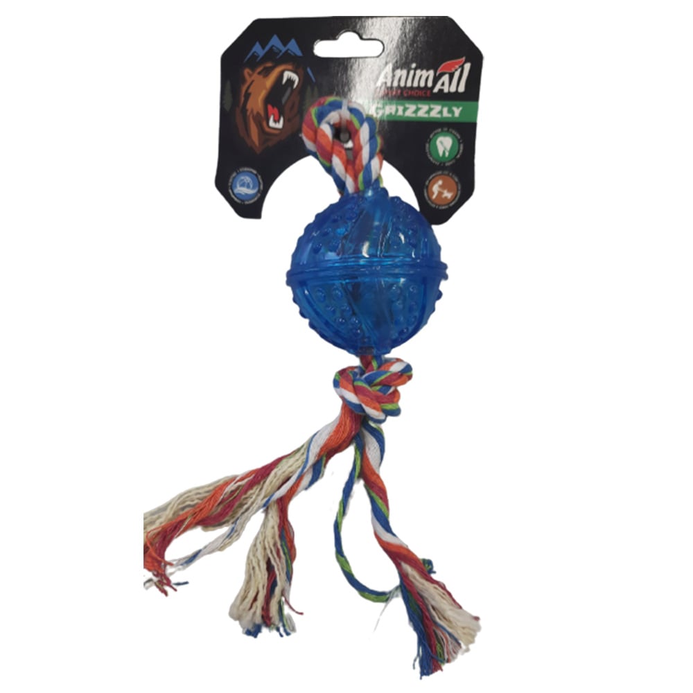 Іграшка AnimAll GrizZzly дентал, М'яч з канатом, для собак, 15.2×6.2 см