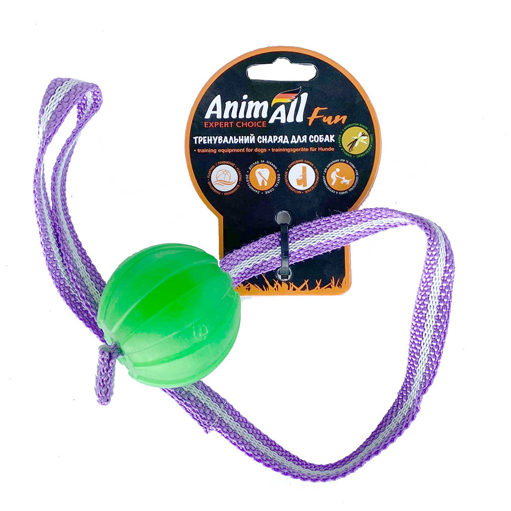 Іграшка AnimAll Fun для собак, тренінг м'яч зі шлейкою, 6 см, зелена