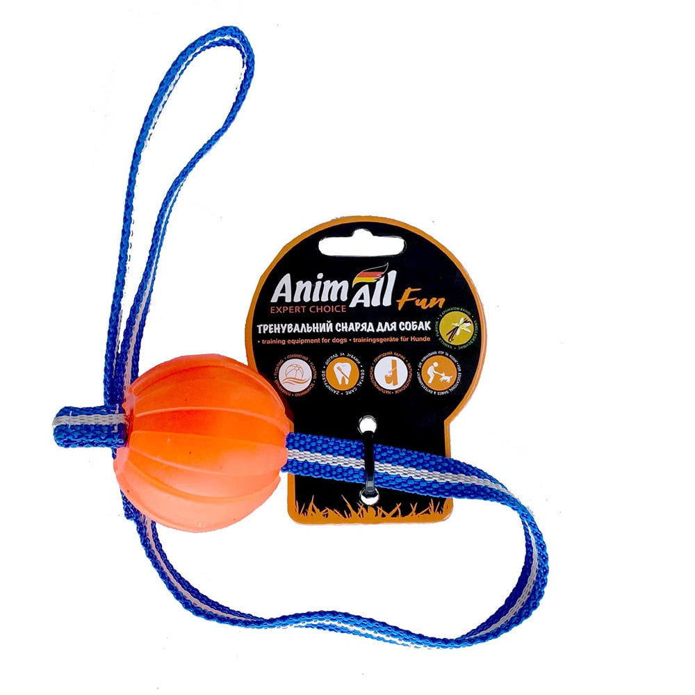 Іграшка AnimAll Fun для собак, тренінг м'яч зі шлейкою, 6 см, помаранчева