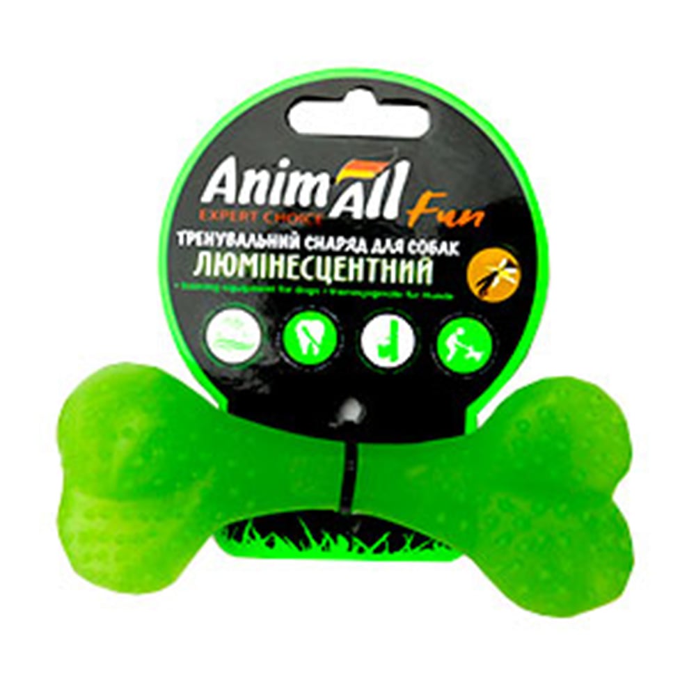 Іграшка AnimAll Fun кістка для собак, люмінесцентна, 12 см, зелена