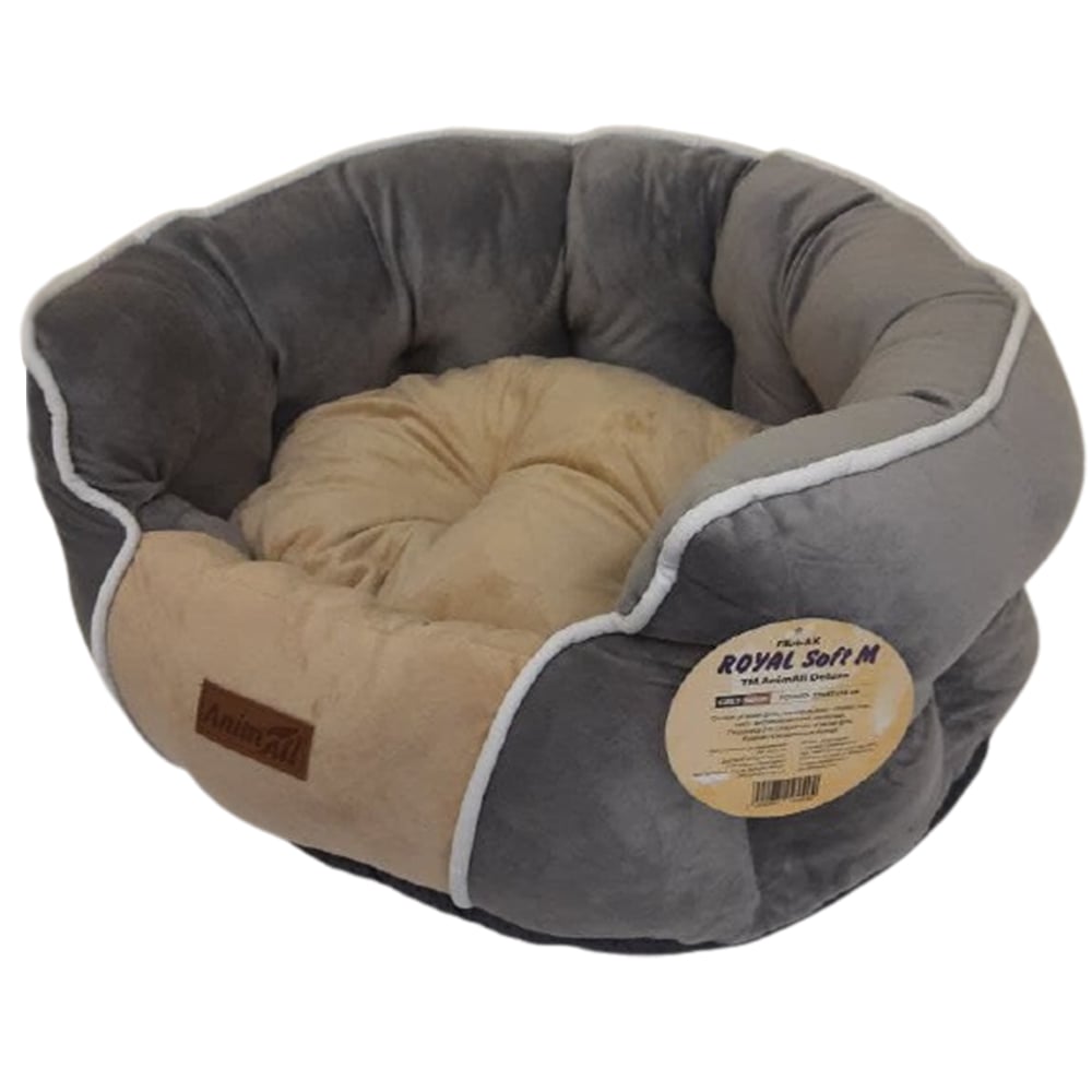 Лежанка AnimAll Royal Soft M GREY - BEIGE для собак і котів, сіро-бежевий, 53×47×21 см