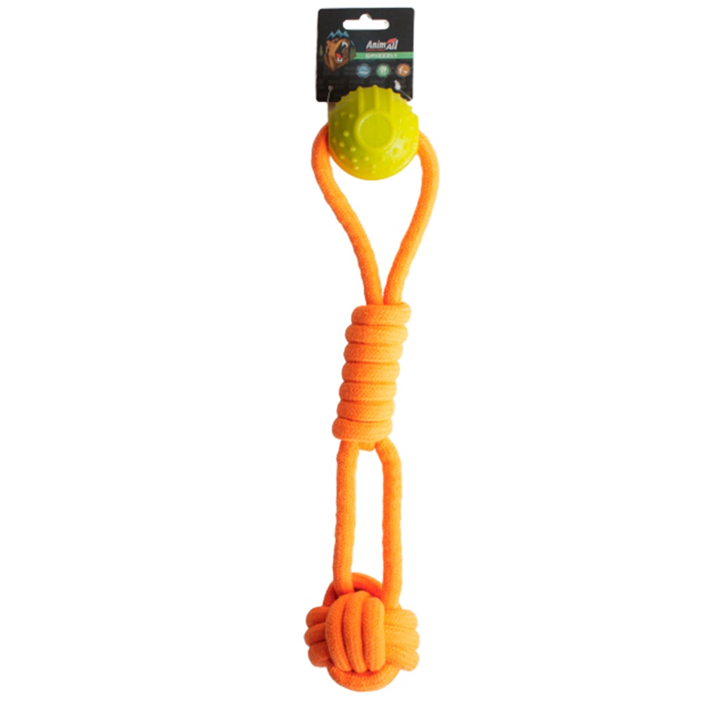 Інтерактивна іграшка AnimAll GrizZzly канат з м'ячиком, помаранчева