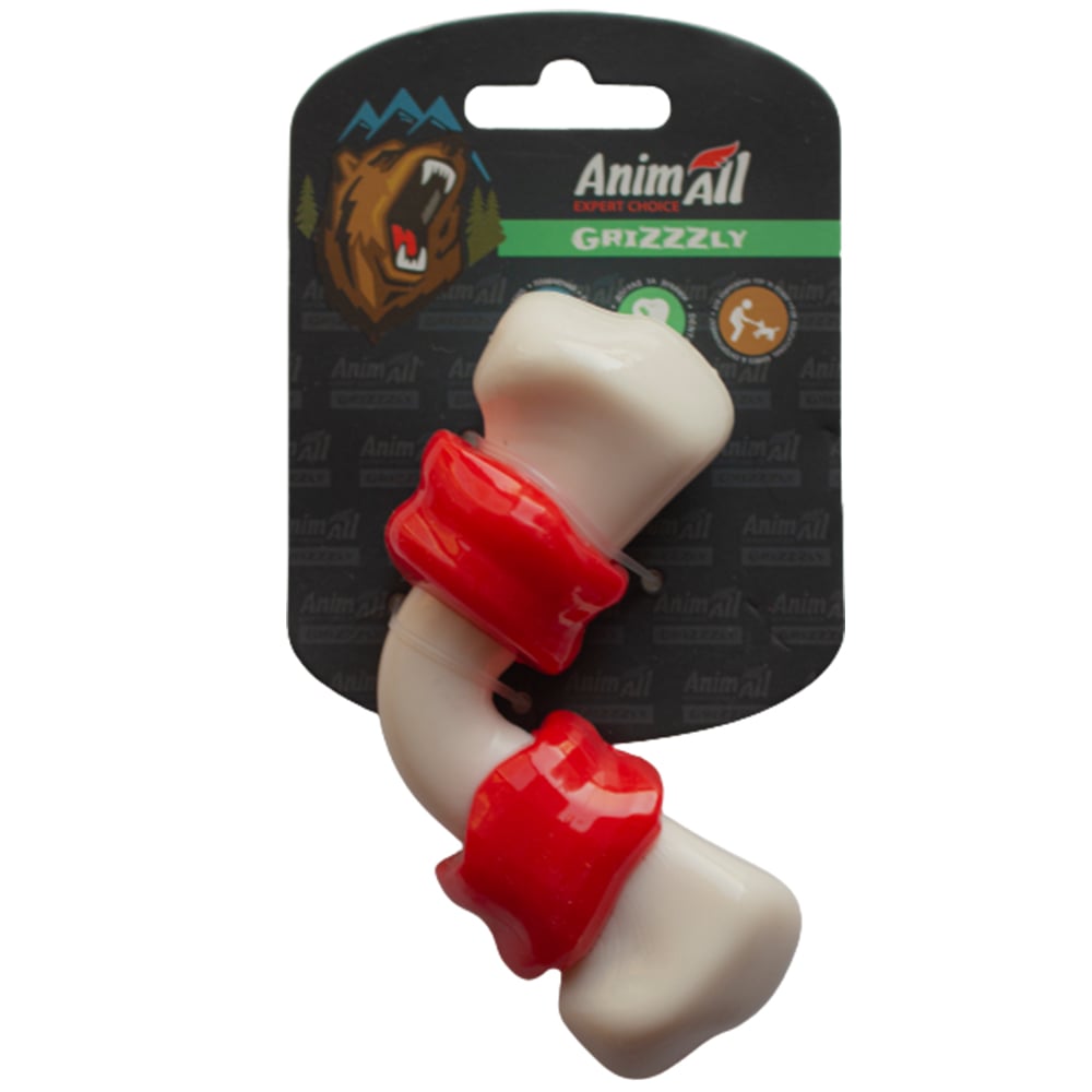 Іграшка AnimAll GrizZzly зігнута кісточка, червоно-біла
