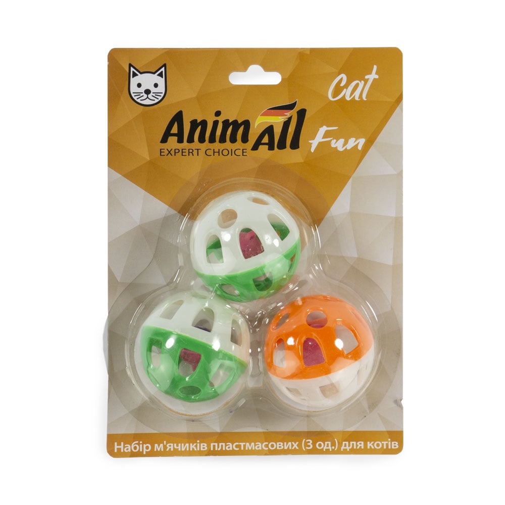 Набір м'ячиків AnimAll Fun Cat для котів, пластик, 3 шт.