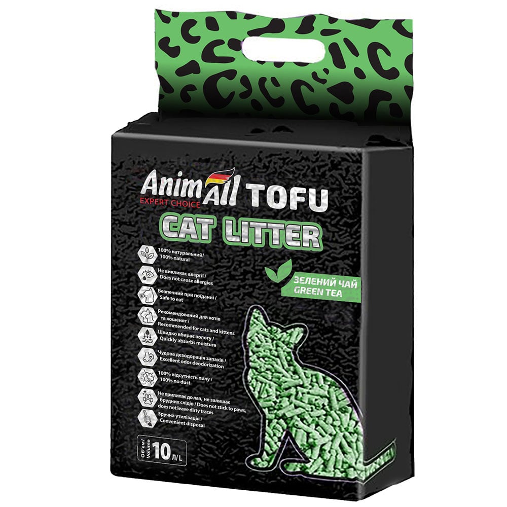 Соєвий наповнювач AnimAll Tofu Green Tea з ароматом зеленого чаю, для котів, 10 літрів (4,66 кг)