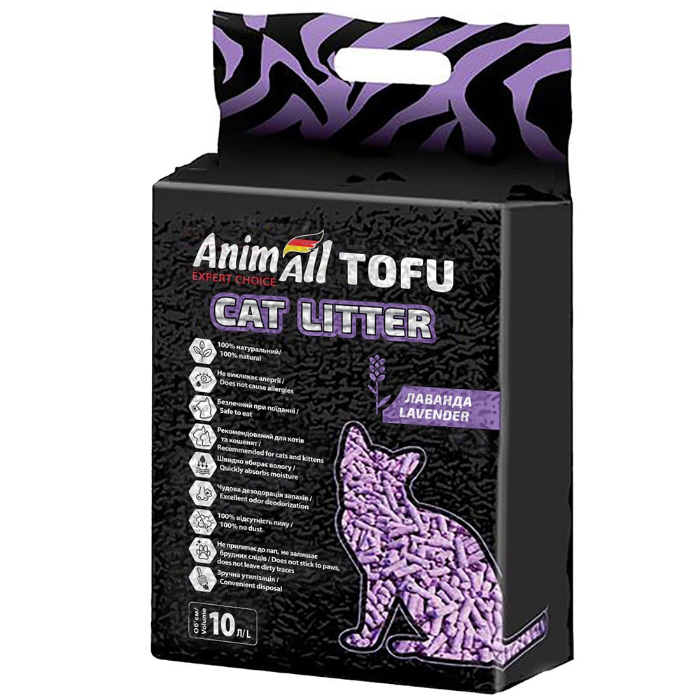Соєвий наповнювач AnimAll Tofu Lavender з ароматом лаванди, для котів, 10 літрів (4,66 кг)