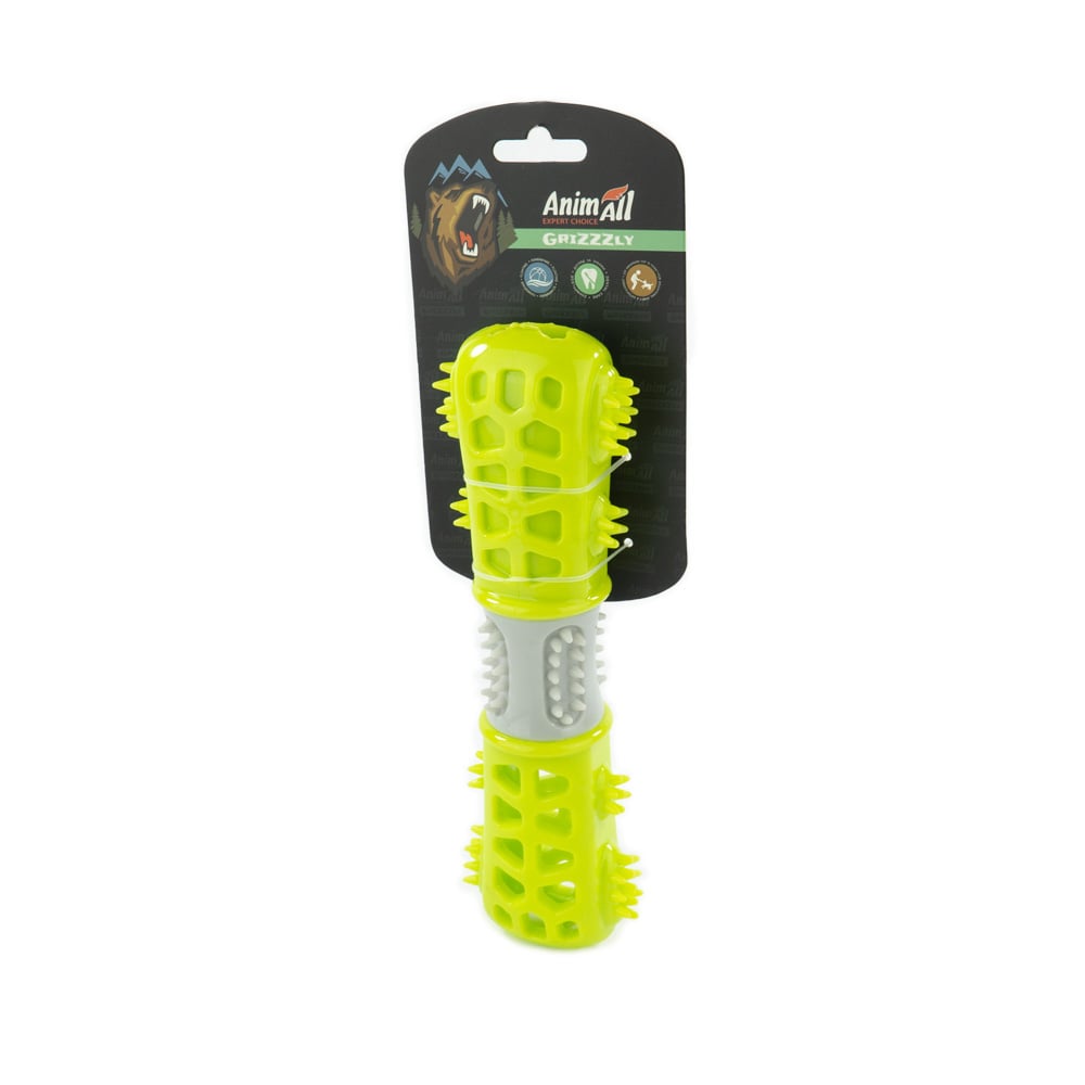 Іграшка AnimAll GrizZzly мультифункціональна кісточка, для собак, 24.4×7.3×5.1 см, зелено-сіра