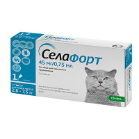 KRKA Селафорт капли от блох, клещей и гельминтов для кошек весом 2.6-7.5 кг, 1 пипетка