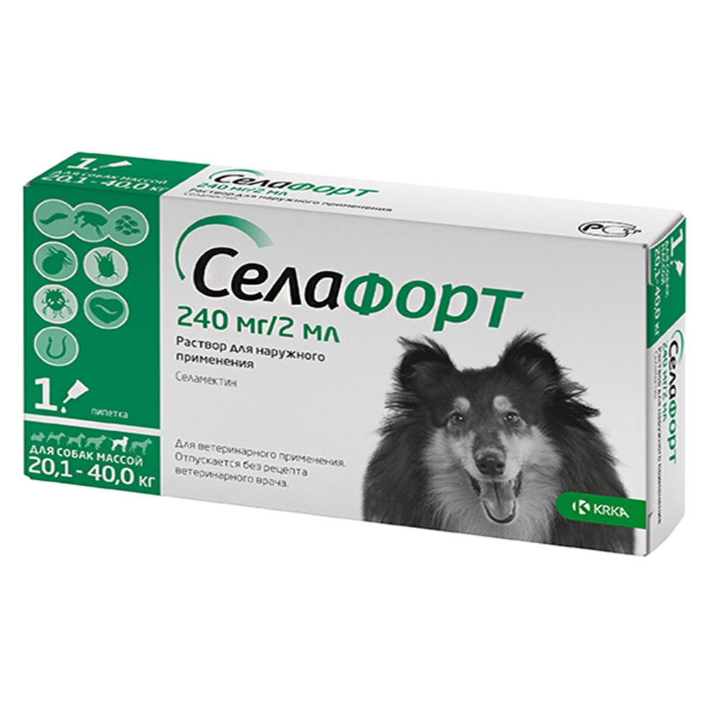 Капли KRKA Селафорт от блох, клещей и гельминтов для собак весом 20.1-40 кг, 1 пипетка Капли KRKA Селафорт от блох, клещей и гельминтов для собак весом 20.1-40 кг, 1 пипетка