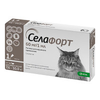 KRKA Селафорт капли от блох, клещей и гельминтов для кошек весом 7.6-10 кг, 1 пипетка