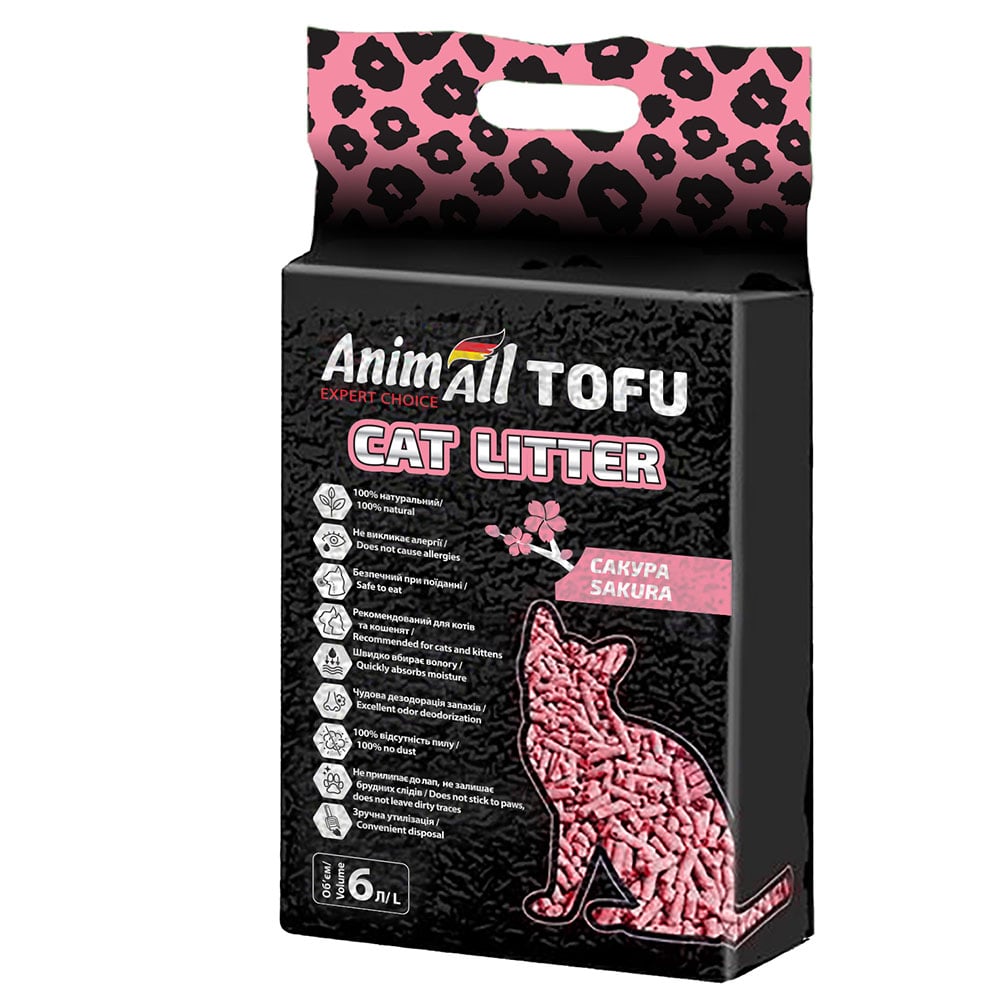 Соєвий наповнювач AnimAll Tofu Saсura з ароматом сакури, для котів, 6 літрів (2,6 кг)