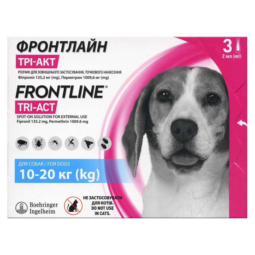 Frontline TRI-AKT (M) 10-20 кг против блох, клещей, комаров, москитов, мух для собак Frontline TRI-AKT (M) 10-20 кг против блох, клещей, комаров, москитов, мух для собак