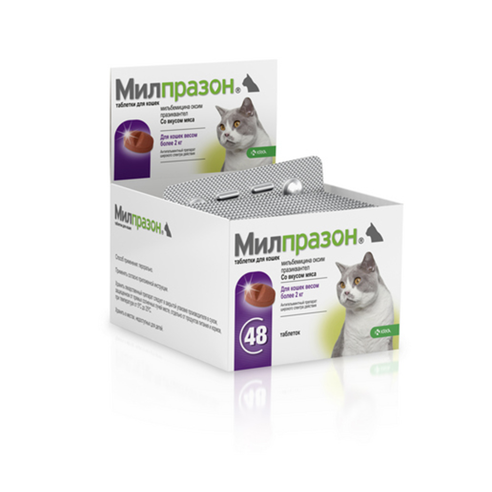 Милпразон противопаразитарные таблетки для котов, 16 мг/40 мг, 1 блистер (4 табл)