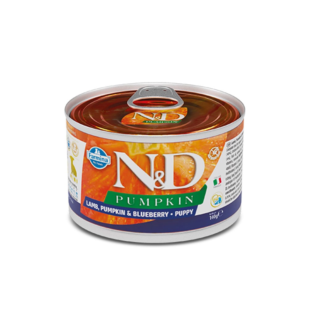 Вологий корм Farmina N&D Grain Pumpkin Lamb Puppy Mini для цуценят малих порід, гарбуз/ягня/чорниця, 140 г Вологий корм Farmina N&D Grain Pumpkin Lamb Puppy Mini для цуценят малих порід, гарбуз/ягня/чорниця, 140 г