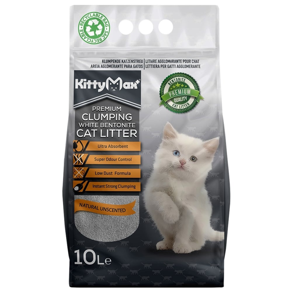 Бентонітовий наповнювач Kitty Max для котячого туалету, без аромату, білий, 10 л Бентонітовий наповнювач Kitty Max для котячого туалету, без аромату, білий, 10 л