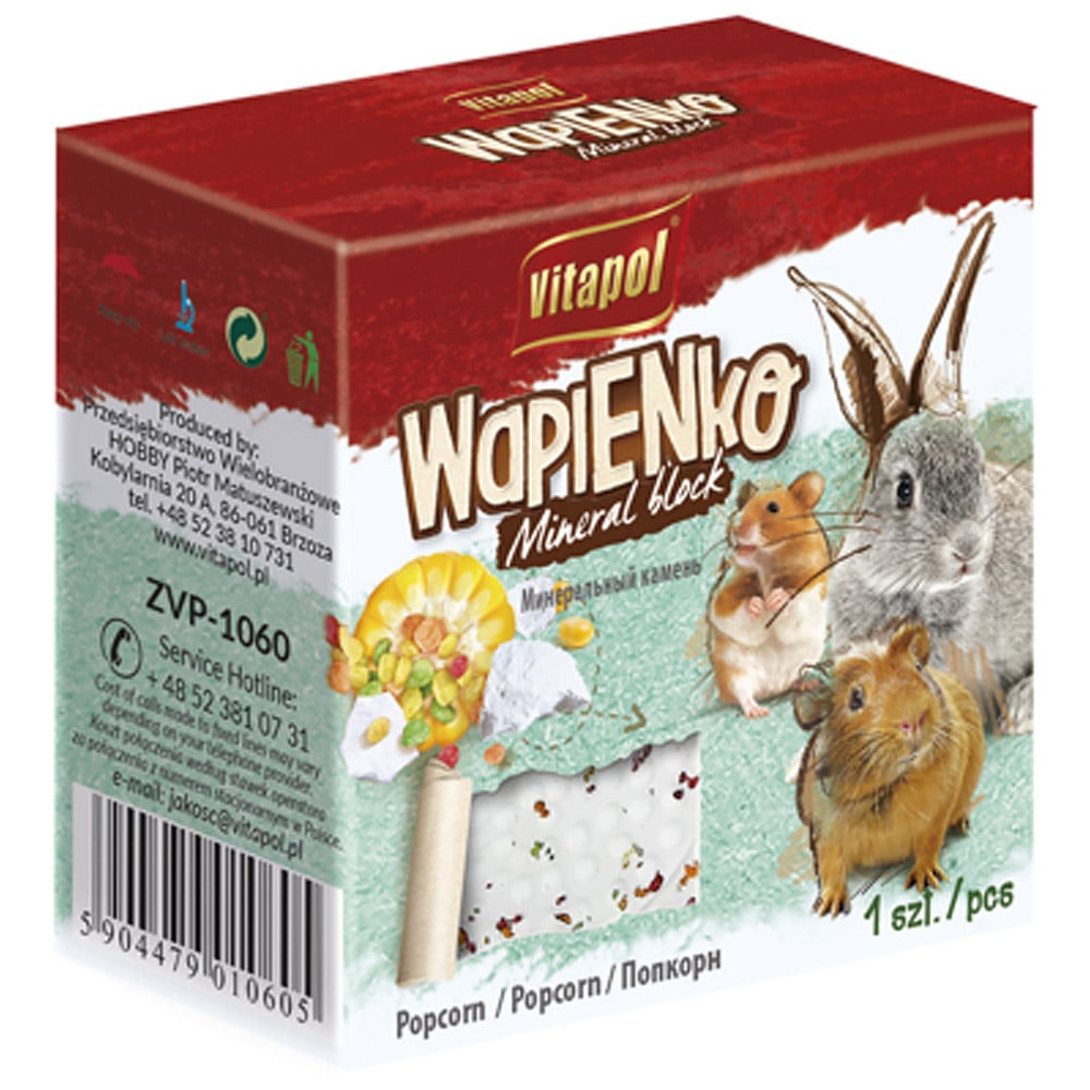 Минеральный камень Vitapol Wapienko Mineral Block для грызунов, попкорн, 40 г