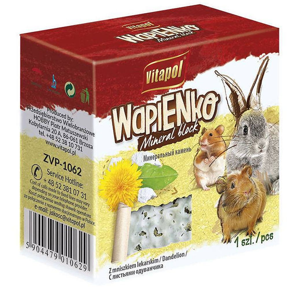 Минеральный камень Vitapol Wapienko Mineral Block для грызунов, с листьями одуванчика, 40 г