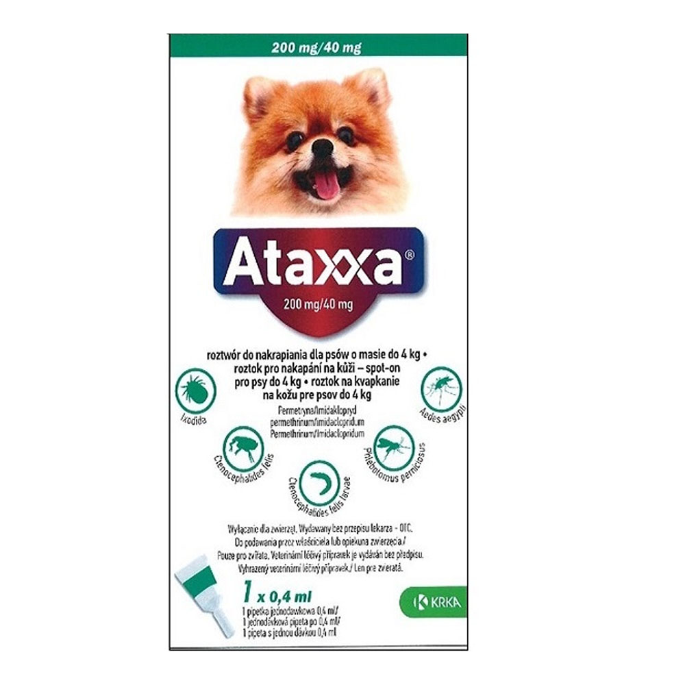 KRKA Ataxxa Спот-Он от блох и клещей для собак весом до 4 кг, 0.4 мл