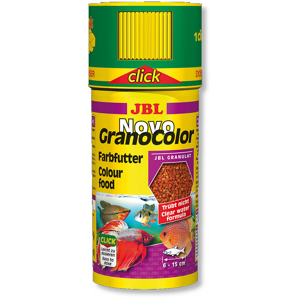 JBL Novo GranoColor основний корм для яскравого фарбування акваріумних риб, гранули, з дозатором, 250 мл