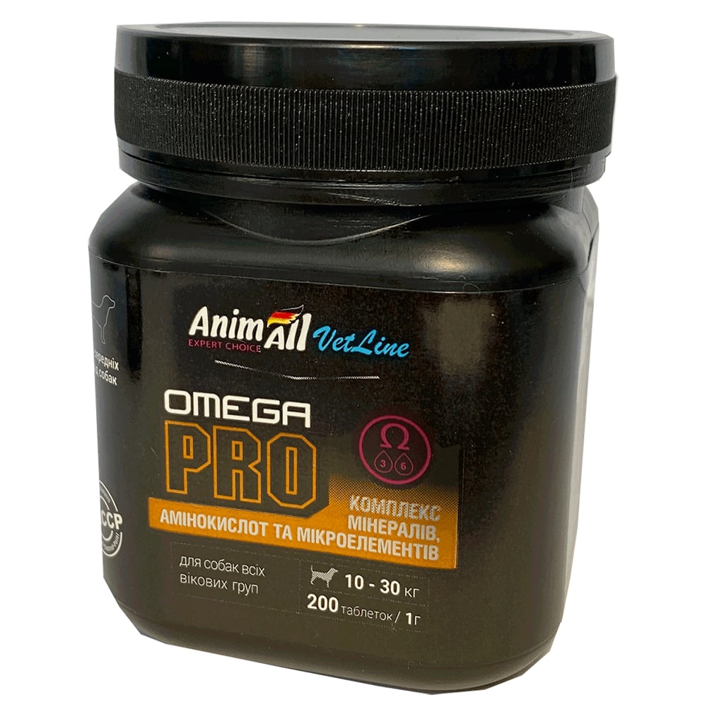 Вітаміни AnimAll VetLine Omega PRO для середніх порід собак 1 г × 200 табл Вітаміни AnimAll VetLine Omega PRO для середніх порід собак 1 г × 200 табл