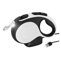 AnimAll повідець-рулетка з LED-ліхтариком для собак вагою до 25 кг, 5 м, чорно-білий
