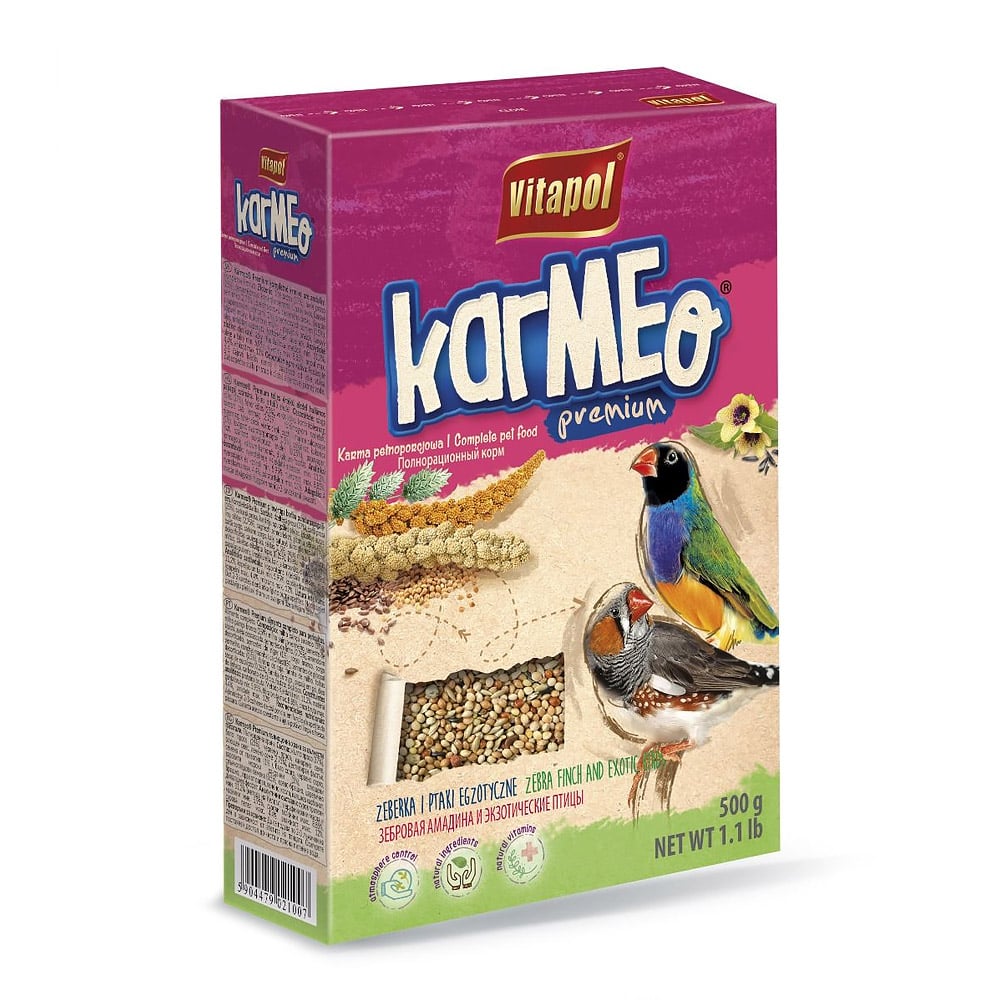 Повнораціонний корм Vitapol Karmeo Premium для зебрових амадин та екзотичних птахів, 500 г Повнораціонний корм Vitapol Karmeo Premium для зебрових амадин та екзотичних птахів, 500 г